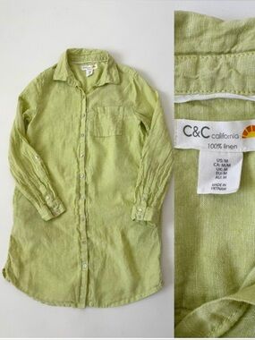 C&C California Linen Shirt Dress Lime pistachio Coastal M Beach Resort Cover Up